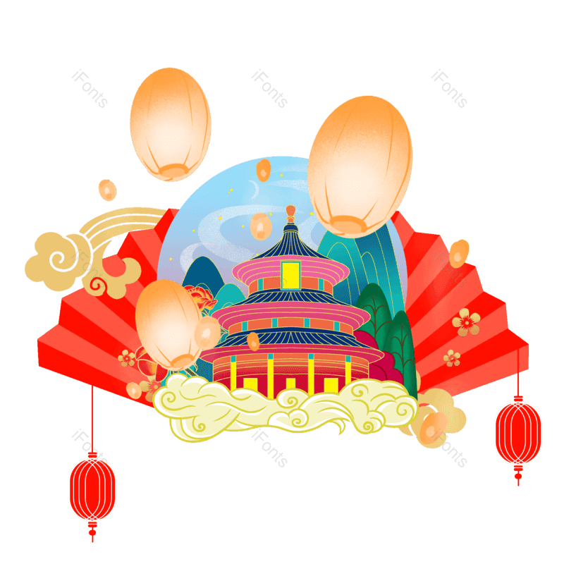 扇子图片,灯笼元素,PNG,免抠素材
